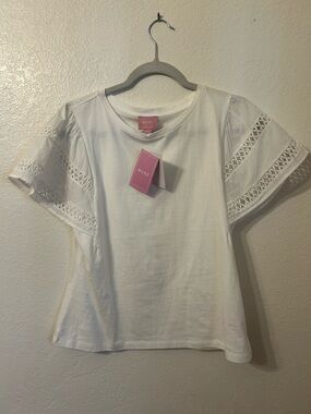 MUSE White Eyelet Flutter Sleeve Top